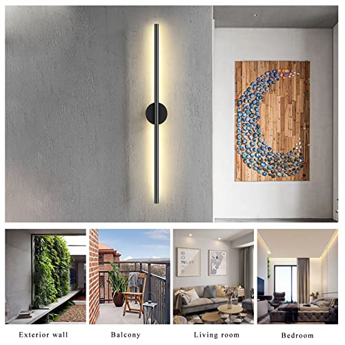 Image of Modern Wall Sconce Simple Linear Led Black Wall Lights Living Room Sofa Background Wall Sconces Bedroom Bedside Hotel Corridor Foyer Hallway Warm Light 3000k (L39.3inch, Black)