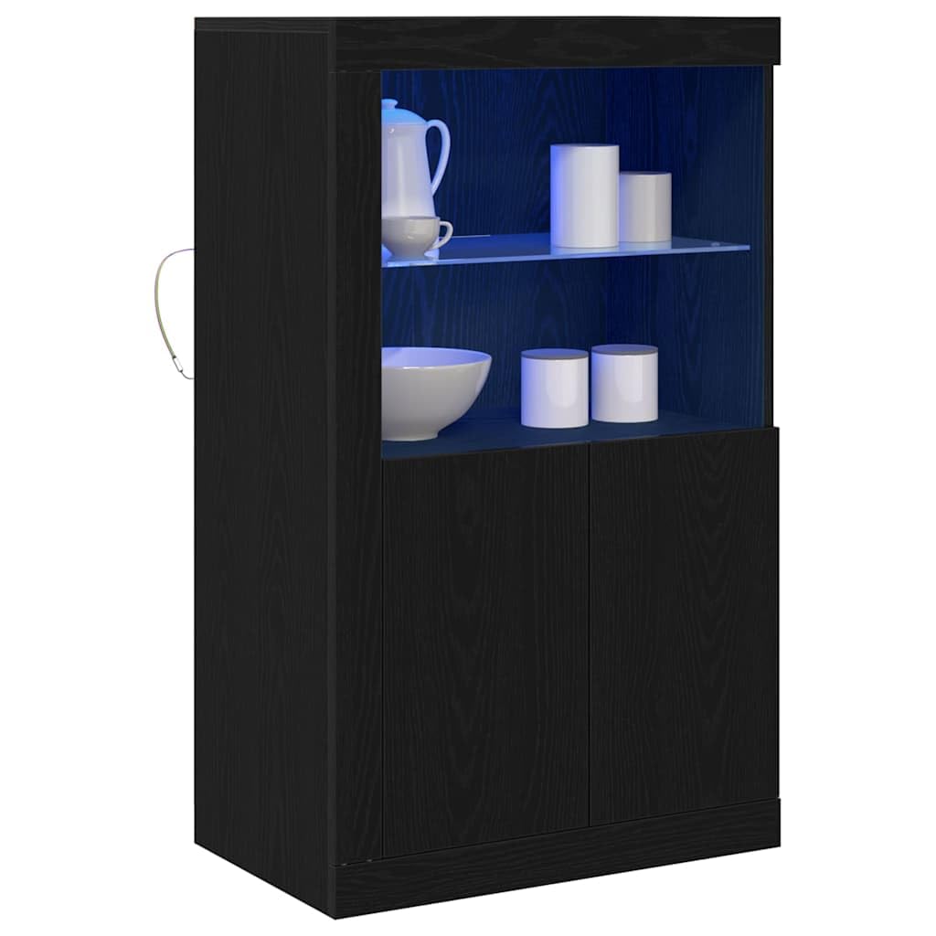 vidaXL Sideboard mit LED-Leuchten, Schwarz Eiche – 60,5 × 37 × 100 cm