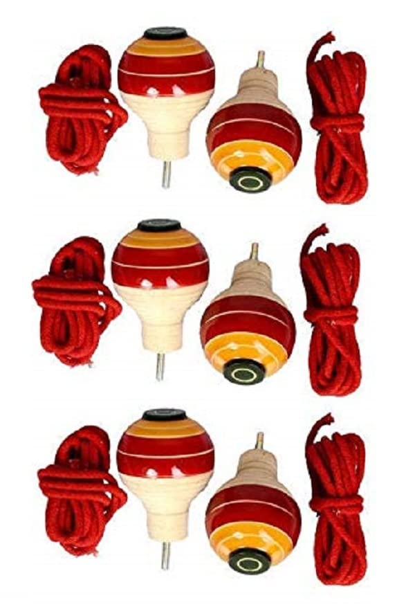 Amit Marketing Wooden Spinning Lattu I with Thread I Bhawra I Latto I Bambaram I Traditional Indian Game I Outdoor Games I Fun & Therapeutic I Toys for Kids & Adults I Pack of 6 Pcs ? Multicolor