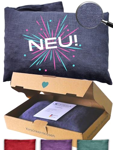 LATESSA Cojín de huesos de cereza, 100% tela de lino, moderno y sostenible, extra alta calidad, cojín de granos para microondas, cuello, hombros, vientre y espalda, cojín térmico para bebés, niños y