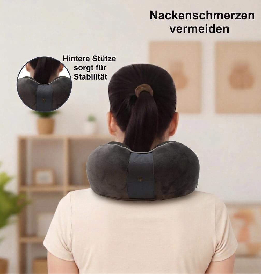 RAWS Coussin de voyage, en mousse à mémoire de forme, réglable, avec boutons-pression flexibles, pour soutien à 360 °, housse respirante et douce comme du velours, idéal pour les voyages