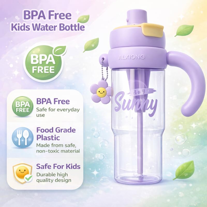 Image of Raawan 1200ml BPA-Free Kids Water Bottle with Anti-Leak Sipper Cap | Lightweight & Stylish Light Purple | Perfect for School Girls & Kids