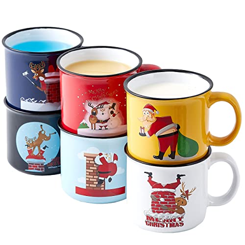 Bruntmor 14 Oz Christmas Coffee Mug Set Of 6, Best Christmas Gifts For Women, 14 Ounce Ceramic Mugs Set In Funny Santa Design, Hot Chocolate Cups For Kids, Coffee Cups #TOP3