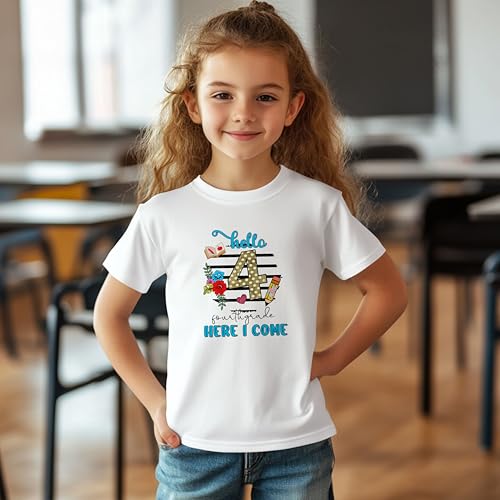 Hello Fourth Grade Here I Come #1 Kids Shirts, YS - YXL, Girls, Flowers, Great for The First Day of School Or Everyday2