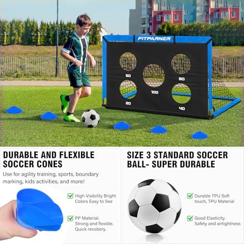 Image of Soccer Goal,Backyard Soccer Goals for Kids 2 Pack,4x3 /6x4 FT Portable Toddler Soccer Nets with Target,Ball & Cones,Soccer Training Equipment for Kids Youth Outdoor Games,Sports,Play
