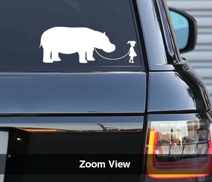 Girl Walking Hippo Vinyl Decal Sticker – Funny Animal Car Sticker for Windows, Trucks, Vans & Laptops – Humorous Hippo Vinyl Decal (White, 2.8" x 7.5") - Image 2