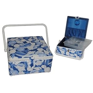 2 tlg. Nähkorb XL eckig Muscheln Muschel Maritim blau weiß Bast – Nähen Handarbeit Nähkasten Nähkoffer