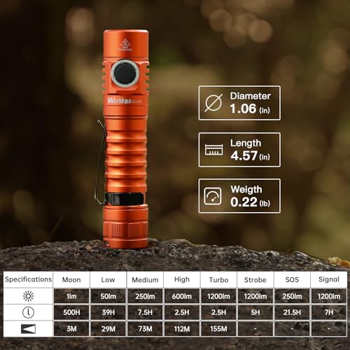 Image of Wurkkos FC11C LED Flashlights Rechargeable -Small Powerful EDC Flashlight 90CRI 1200 High Lumen, IP68 Waterproof,Magnetic Tailcap,155M Beam Distance for Garden Dog Walking Emergency(Orange 4000K)