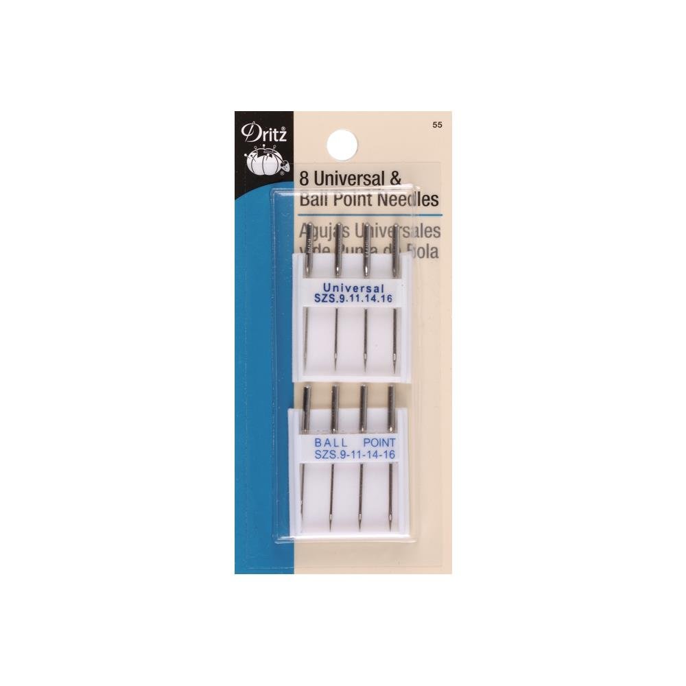 Dritz Machine Needles, Universal & Ball Point, Sizes 9, 11, 14 & 16, 8 Count