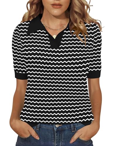 Image of Rapbin Womens Short Sleeve Knit Polo Shirts Summer Spring Sweater Tops