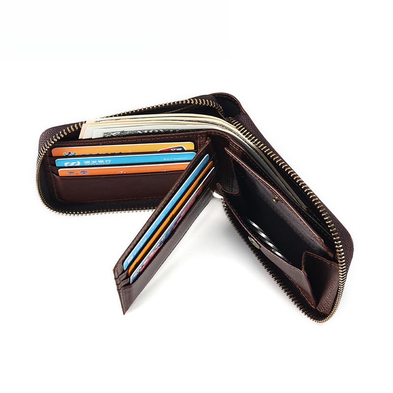Genuine Leather Bifold Wallet for Men, Elegant Zip Around Design with RFID Blocking (Brown)3