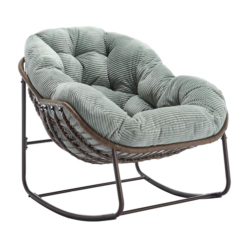 hrijusdif Mecedora de ratán para exteriores, con respaldo tapizado, para entrada delantera, salón, patio, jardín