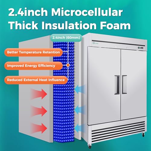 Image of 54 inch W Commercial Refrigerator 49 Cu.Ft Stainless Steel 2 Door Reach-in Fridge, 32-37℉ Precise Air Cooling Beverage Cooler with LED Light, 6 Shelves, R290 Compressor, ETL Certified for Supermarket Bar