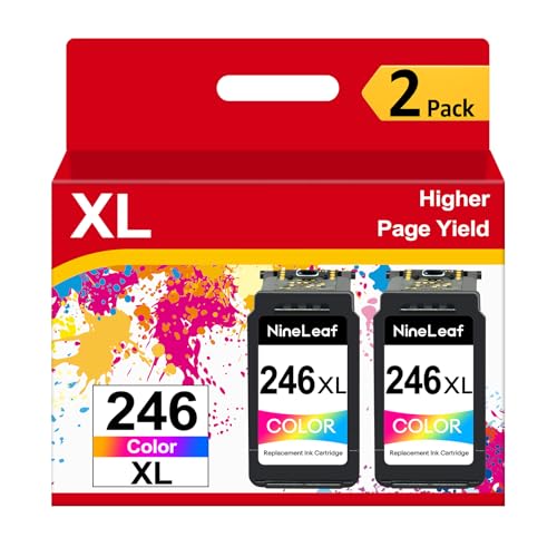 NineLeaf Remanufactured Ink Cartridges High Yield Compatible for Canon CL246XL CL-246XL 246 XL PIXMA MX492 MG2920 MG2520 IP2820 MG2420 MG2922 MG2924 Show Accurate Ink Level (Tri-Color, 2 Pack)