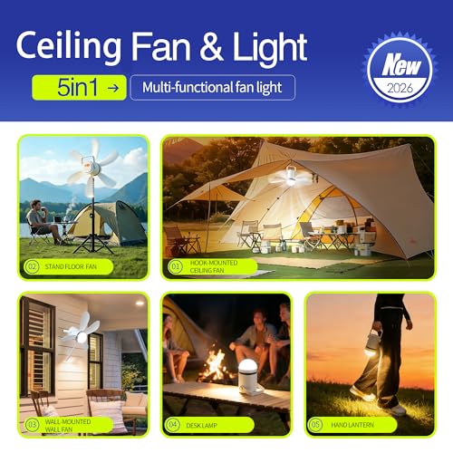 Image of 17'' Ceiling Fan with Light and Remote, 10800mAh Battery Operated Gazebo Fan,Outdoor Hanging Fan for Gazebo, RV,Patio, Camping Tent, Greenhouse,Porch ,Chicken Coop, USB-C Fast Charge