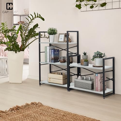 Image of CAPHAUS 3 Tier Small Bookshelf, 24 Inch Width Free Standing Shelf, Bookcase Shelf Storage Organizer, Industrial Book Shelves for Home Office, Living Room, White Shelves & Metal Frame
