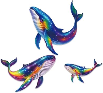 GOMAKERER 3 Pcs Wooden Whales Wall Decor, Dreamy Whale Wall Pediments Vintage Nautical Coastal Theme Ornaments for Home Lake House Bedroom Bathroom Decor