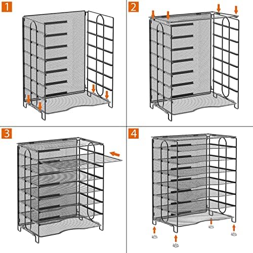 Univivi 7-Tier Mesh Letter Tray, Desk Tidy Organiser, Desk Trays Stackable Filing Tray / Screws Free Design, Paper Tray File Holder for Home Office Desk Storage - Black