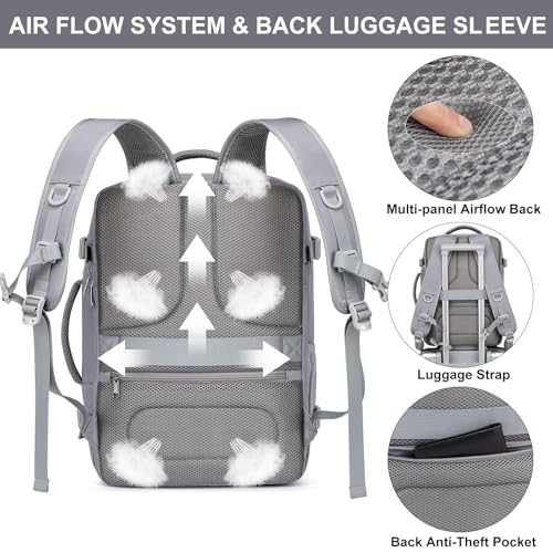 Image of EZUOLA Personal Item Travel Backpack for Men Women,Carry On Backpack with Shoe Pouch, TSA 15.6inch Laptop Mochila Flight Approved,College Teacher Bag Casual Daypack for Hiking Outdoor Weekend,Grey