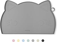 Vista 10 de Coomazy Tapete para comida y agua para gatos, alfombrilla de silicona antideslizante más gruesa con borde elevado (rosa, mediano)