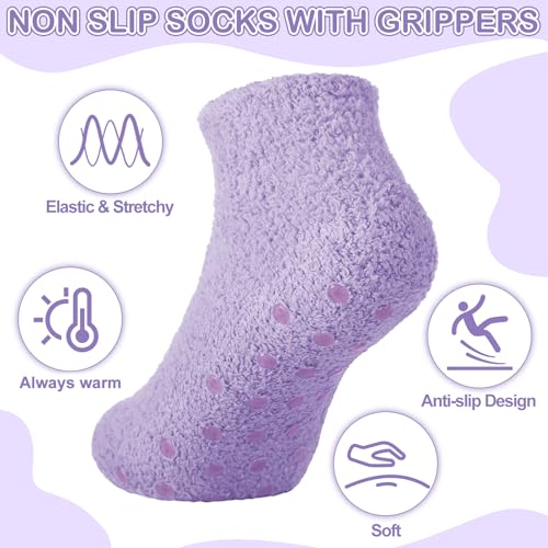 Suhine 24 Pairs Fuzzy Ankle Socks Bulk for Women Non Slip Short Slipper Socks with Grips Holiday Warm Bed Sleeping for Home Winter Favors4