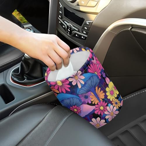Image of Pensura Car Garbage Can Adjustable Floral Mushroom Mini Trash Can for Cars Collapsible Trash Container Bag for Car Accessories, Cars SUVs and Trucks Backseat Headrest