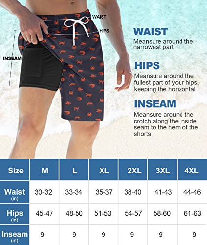 Men Swim Suits With Compression Liner Guys Red Lobster Chubbies Swimming Trunks Men's Cycling Board Shorts 9" Black Quick Dry Swimwear Travel Lightweight Beach Shorts Xxl #TOP5