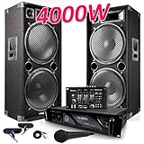 Verkauf durch DJ Light. Sound-Komplettset, 2 Profi-Lautsprecher 4000 W MAX215 + Mikro + Mischpult DJ21 USB + Verstärker MyDJ AX3000