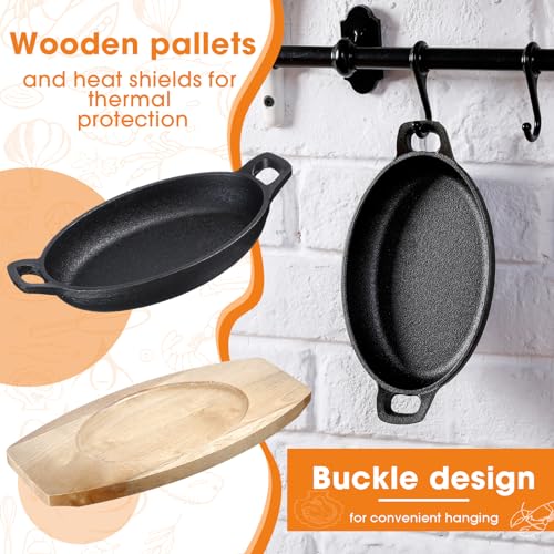 Mifoci-Set-of-4-Cast-Iron-Mini-Oval-Serving-Dish-Pans-with-Wooden-Base-8oz-Mini-Cast-Fajitas-Iron-Small-Iron-Skillet-Dishes-Black-Little-Pans-Skillets-for-Baking-Roasting-85-x-61-x-17-Inch