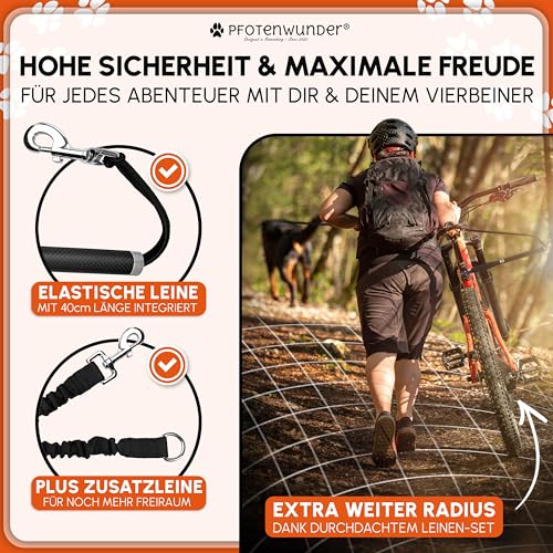 PFOTENWUNDER® Fahrradleine Hund, Hunde-Fahrradleine + 1 elastische Hundeleine & 1 Trainingsbuch, extra Dicke 6mm-Leine | Abstandhalter Fahrradhalter aus hochwertige Karbonfasern mit Stoßdämpfern