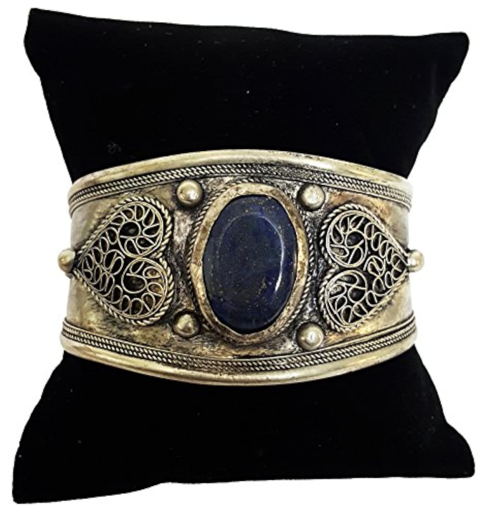 Tibetan Oxidized Lapis Lazuli Adjustable Open Cuff Bracelet