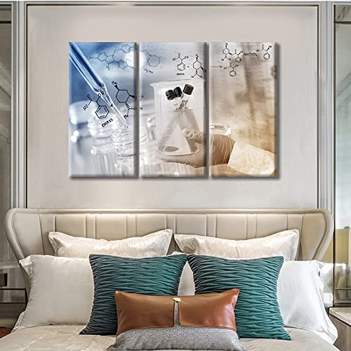 Image of TUMOVO Scientist Hand Holding Test Tubes Laboratory Research Wall Art 3 Panel Medical Artwork Wall Decor for Living Room, Bedroom, Bathroom, Office. Framed Ready to Hang (36 inch Wx24 H)