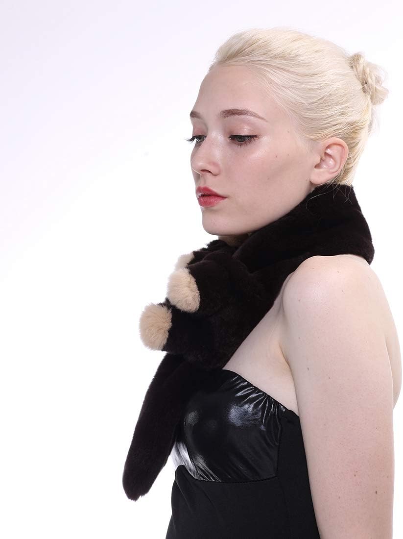 URSFUR Women Real Rex Rabbit Scarf Winter Warm Lovely Bear Wrap Scarf
