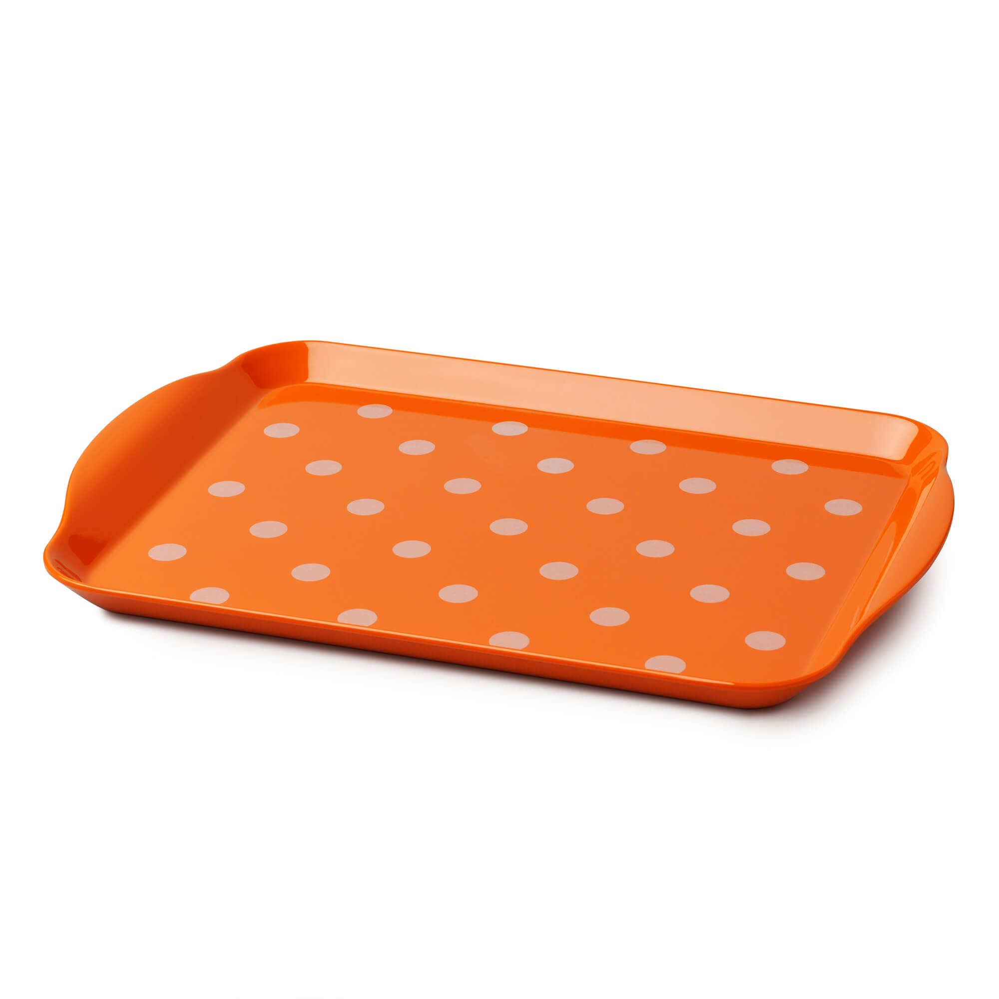 Zeal Melamine Food Serving Tray with Handles and Lipped Edges, Dotty Polka Dot Serving Lap Tray 30 x 21cm, Neon Orange