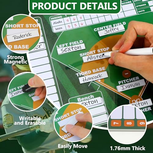Magnetic Baseball Lineup Board for Dugout, Softball Lineup Board with 30 PCS Cards, Durable Double-Sided Baseball Dry Erase Coaching Broad with Waterproof Handbag, Baseball Coaching Accessories