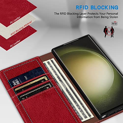 Image of ZZXX for Galaxy S23 Ultra Wallet Case Strong Magnetic 6.8 inch,Red
