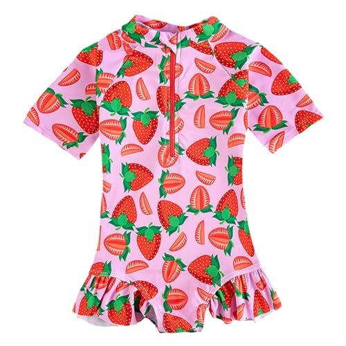 Image of Toddler Girl Swimsuit One Piece Rash Guard Bathing Suit Little Girls Short Sleeve Quick Dry Swimwear 1-7 Years