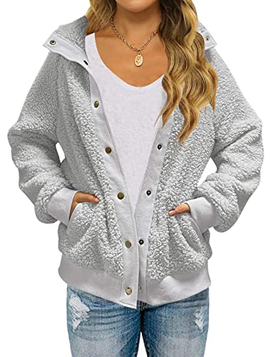 TECREW Womens Winter Sherpa Fleece Button Jacket Coat Loose Long Sleeve Outwear with Pockets