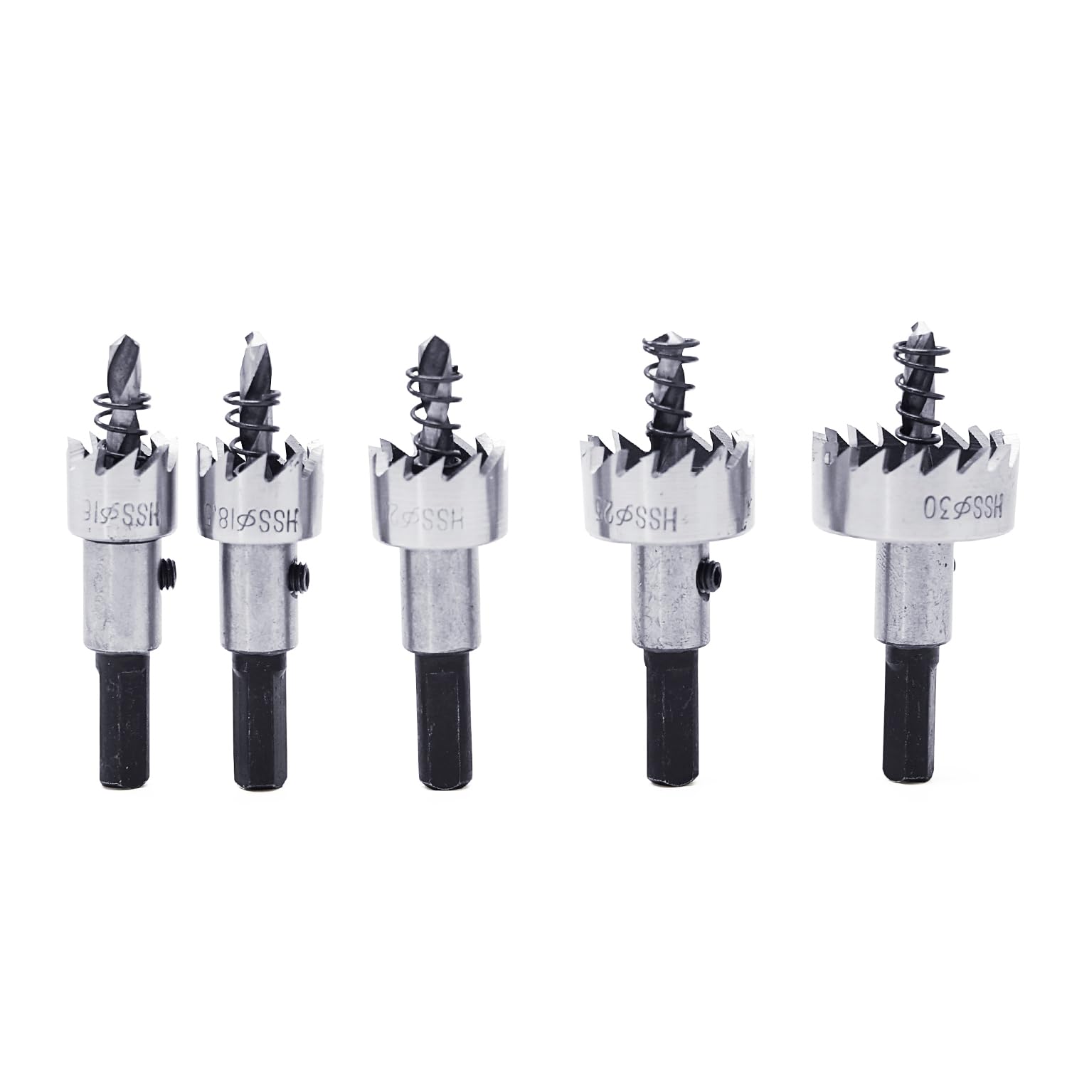 WEITARI 5Pcs HSS Hole Saw Cutter 16-30mm 5/8-Inch to 1-3/16 Inch, Drill Bits Set Heavy Duty Tool Kit for Stainless Steel, Aluminum Alloy, Plastic and Wood