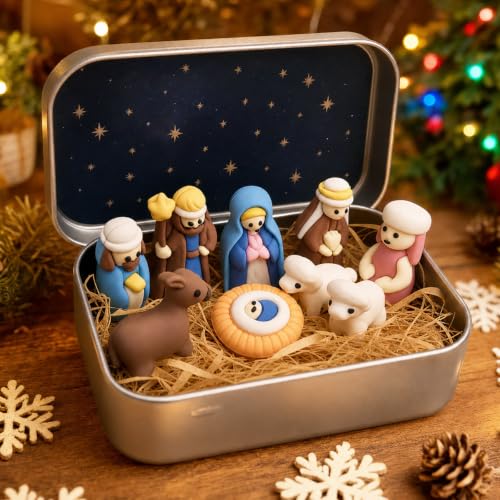 Image of COLEESON Mini Christmas Nativity Set, Pocket Jesus in Tin Box