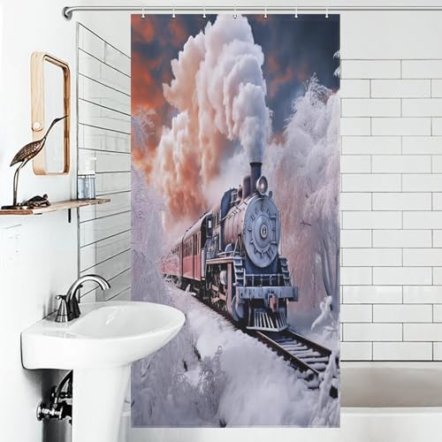 Train à vapeur rideau de douche 92x183 cm en polyester imperméable avec 12 crochets