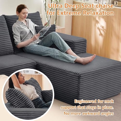 Image of Sectional Couches for Living Room Cloud Couch Sofa with L-Shape Couch in a Box Upholstered Boneless Couchs Modern Modular Sectional Couch with Chaise (Dark Grey,B-3 Seater-Right-Facing Chaise-96inch)