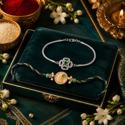 Image of CraftVatika Rakhi Gift for Brother Bhaiya and Bhabhi, Premium Bracelet Rakhi Set for Bhaiya Bhai Brother Man Bhabhi Women, Couple Pair Rakhis for Rakshabandhan, Best Wishes Card and Tillak Magnet Set