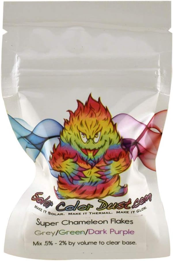 Solar Color Dust, Super Chameleon Flakes.25 Gram Cosmetic jar, 50-350um Size Particles, Gray/Green/Dark Purple