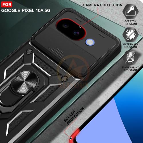 Image of Armor Bumper Back Cover Case for Google Pixel 10A 5G Rotating Camera Cover, Ring Holder & Kickstand | Heavy Duty & 360 Degree Protection Back Cover for Google Pixel 10A 5G (Black)