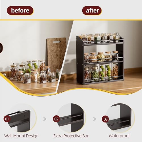 STELLSTAR 3 Tier Bamboo Wood Spice Rack, Seasoning Bottles Jars Organizer Shelf for Spices or Craft Supplies, Kitchen Counter or Wall Mounting (Brown) - Image 6