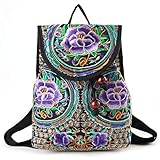Goodhan Vintage Embroidered Women Backpack Ethnic Travel Handbag Shoulder Bag Flower Purse