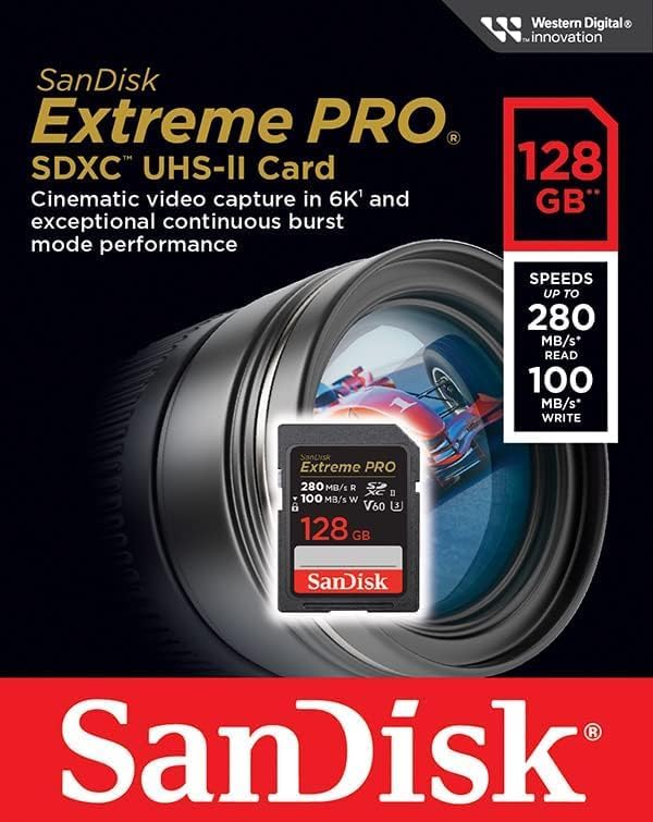 Miniatura 2 de SanDisk SD Extreme Pro 128GB UHS-II tarjeta de memoria funciona con cámaras sin espejo Nikon Zf, Z8, Z30 serie Z (SDSDXEP-128G-GN4IN) con 1 lector