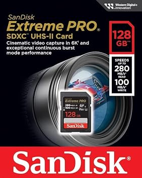 SanDisk 128GB SD Extreme Pro UII Memory Card Works with Canon EOS R6 Mark III, R6 Mark II, R50 V Mirrorless Camera (SDSDXEP-128G-GN4IN) Bundle with 1 Everything But Stromboli 3.0 Combo Card Reader