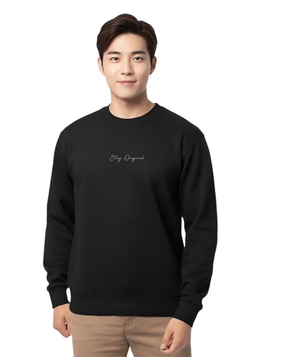 vel Men's 320 GSM Cotton Blend Crew Neck Sweatshirt, White, Long Sleeve, Regular Fit, Casual-picture-29